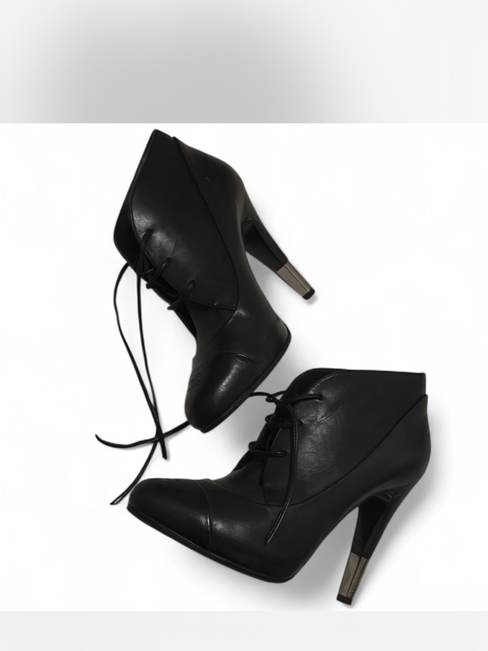 Chanel Black Leather CC Lace-Up Heeled Ankle Boots